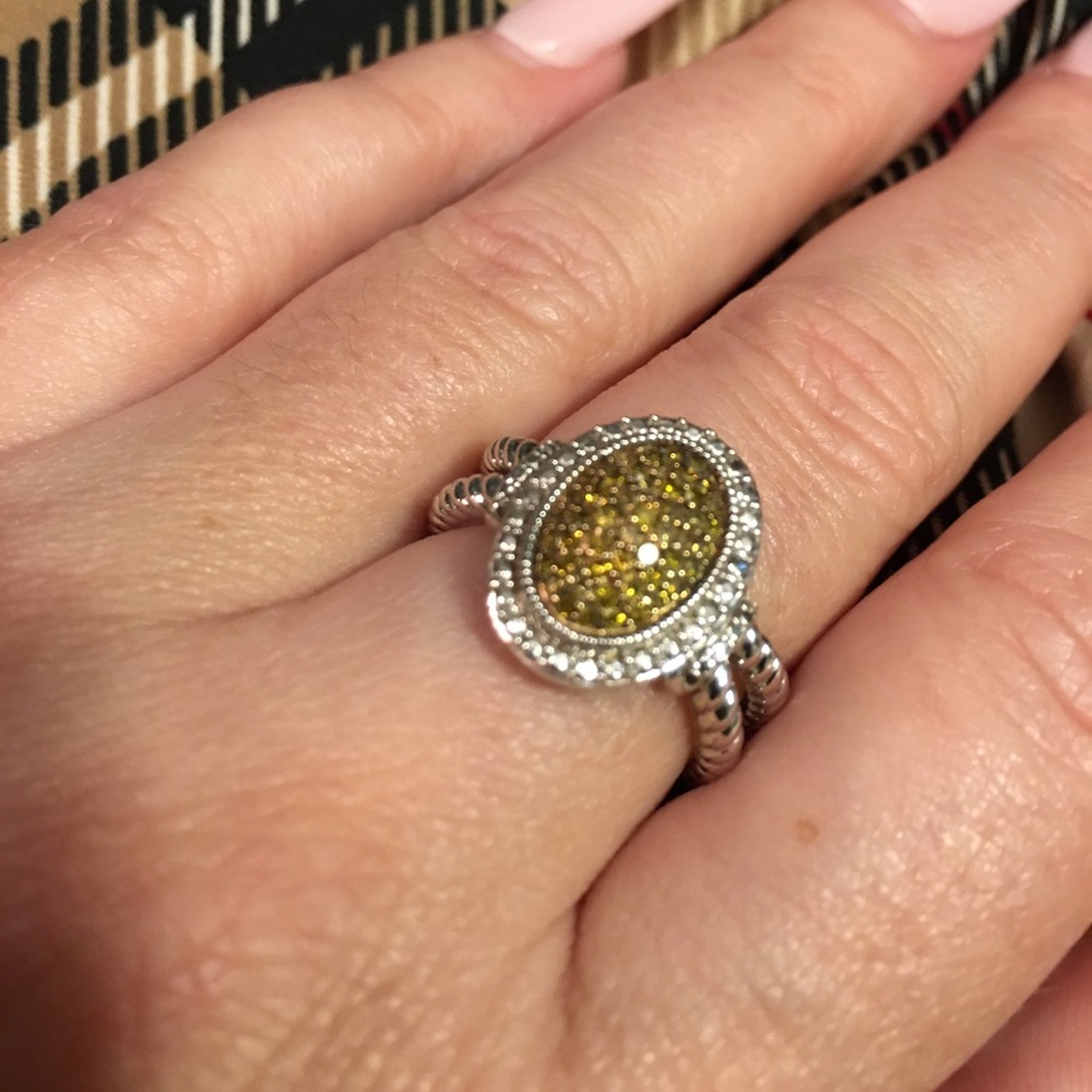 Sterling silver ring w gold stone, size 6.5